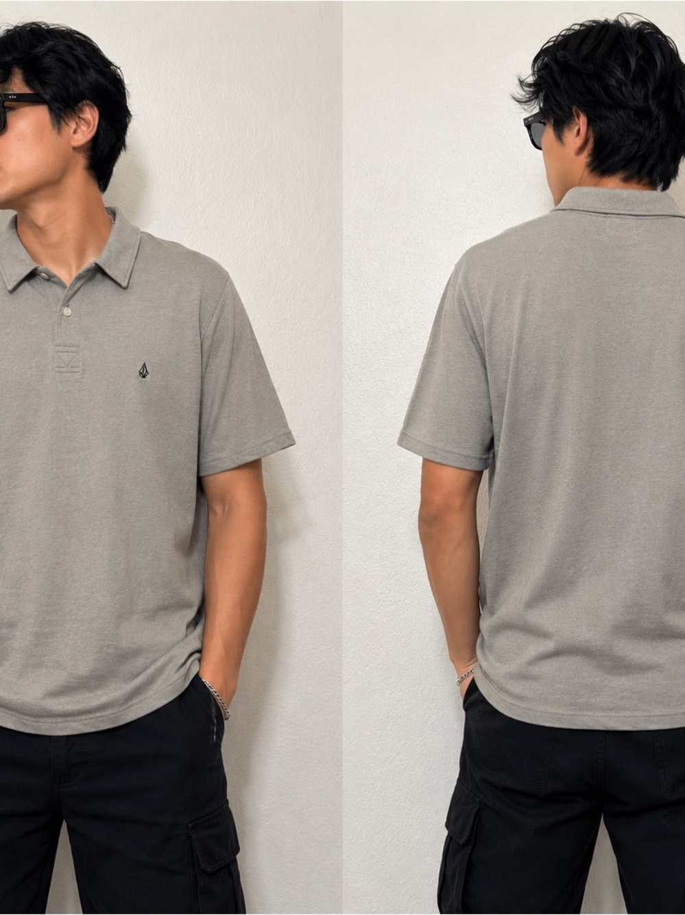 Volcom Men's Light Gray Polo Shirt with Embroidered Logo